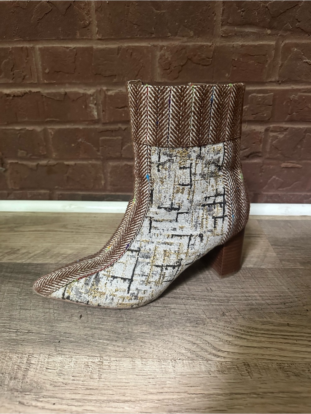 Coconuts by Matisse Brown & Cream Woven Block Heel Ankle Boot